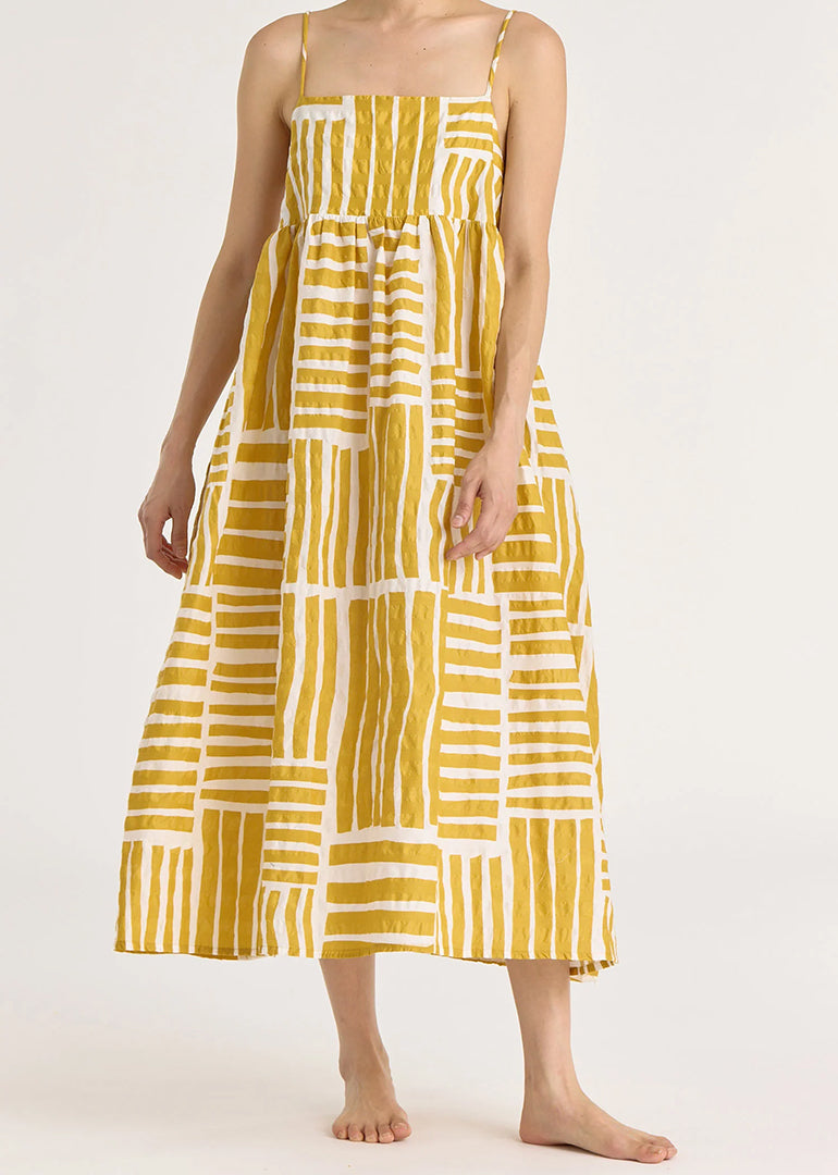 Black Crane - Strap Dress - Print Gold
