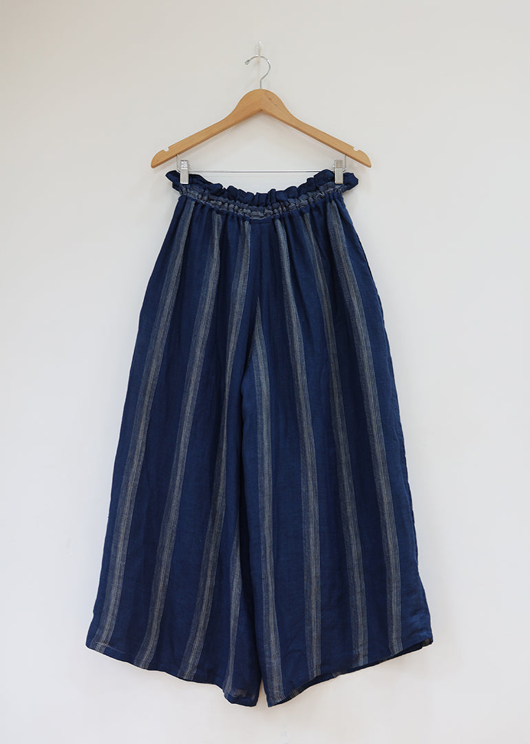 Ichi Antiquites - Indigo Stripe Pants in Indigo x Natural Line