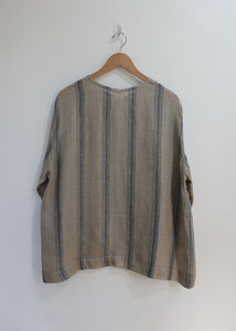 Ichi Antiquites - Indigo Stripe Pullover in Natural x Indigo Line