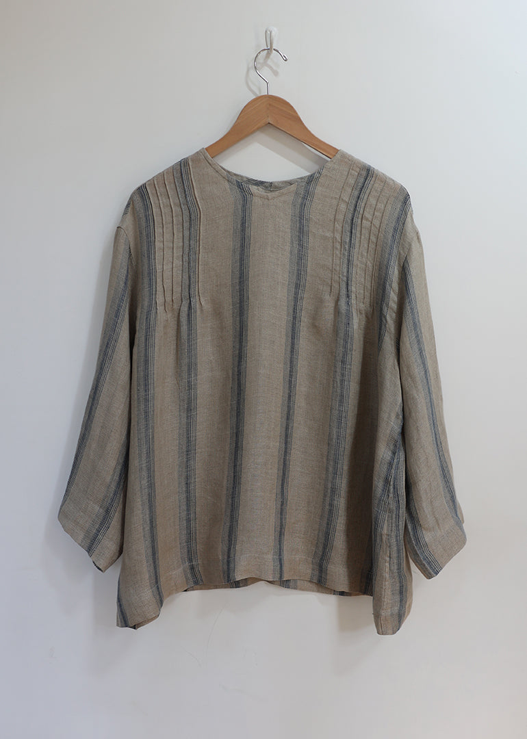 Ichi Antiquites - Indigo Stripe Pullover in Natural x Indigo Line