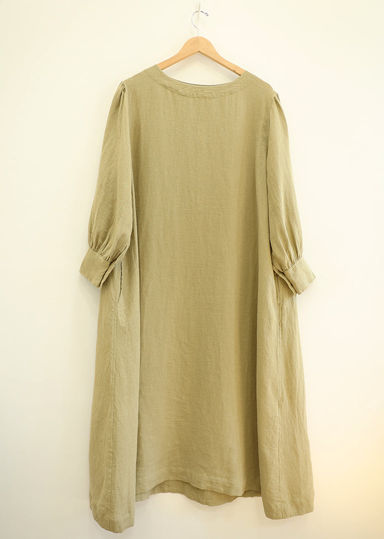 Ichi Antiquites - Linen Adumaki Dress in Sand (Pale Olive)Ichi Antiquites - Linen Azumadaki Dress in Sand (Pale Olive)