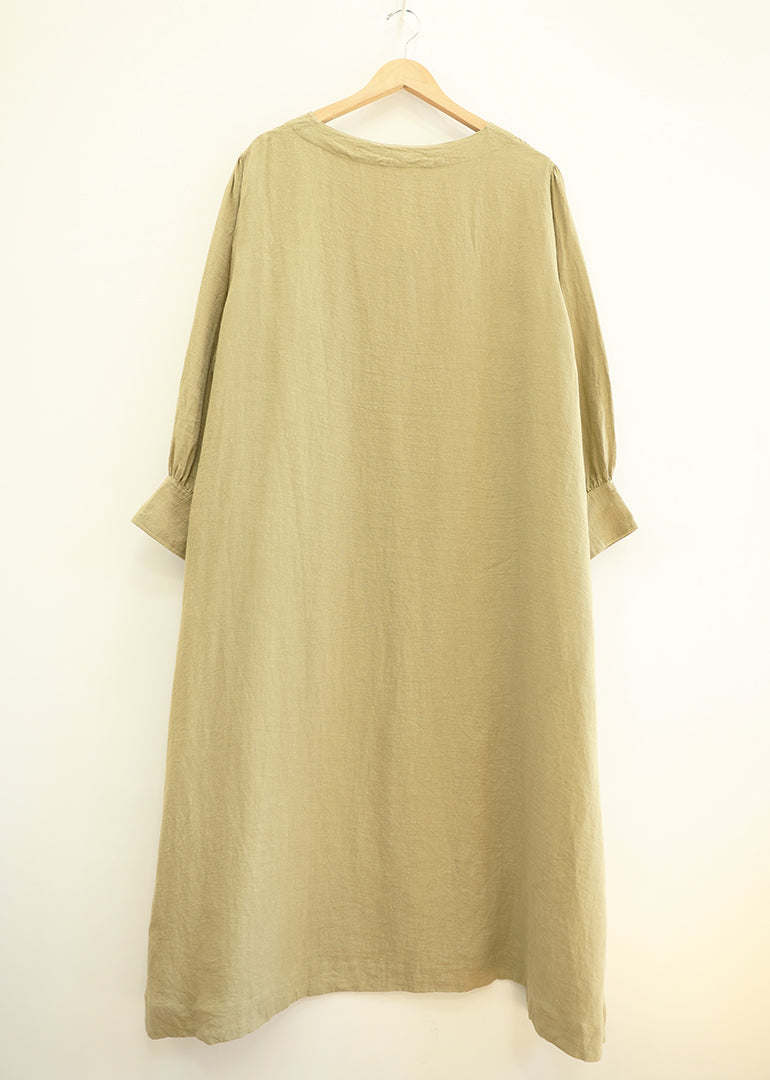 Ichi Antiquites - Linen Azumadaki Dress in Sand (Pale Olive)