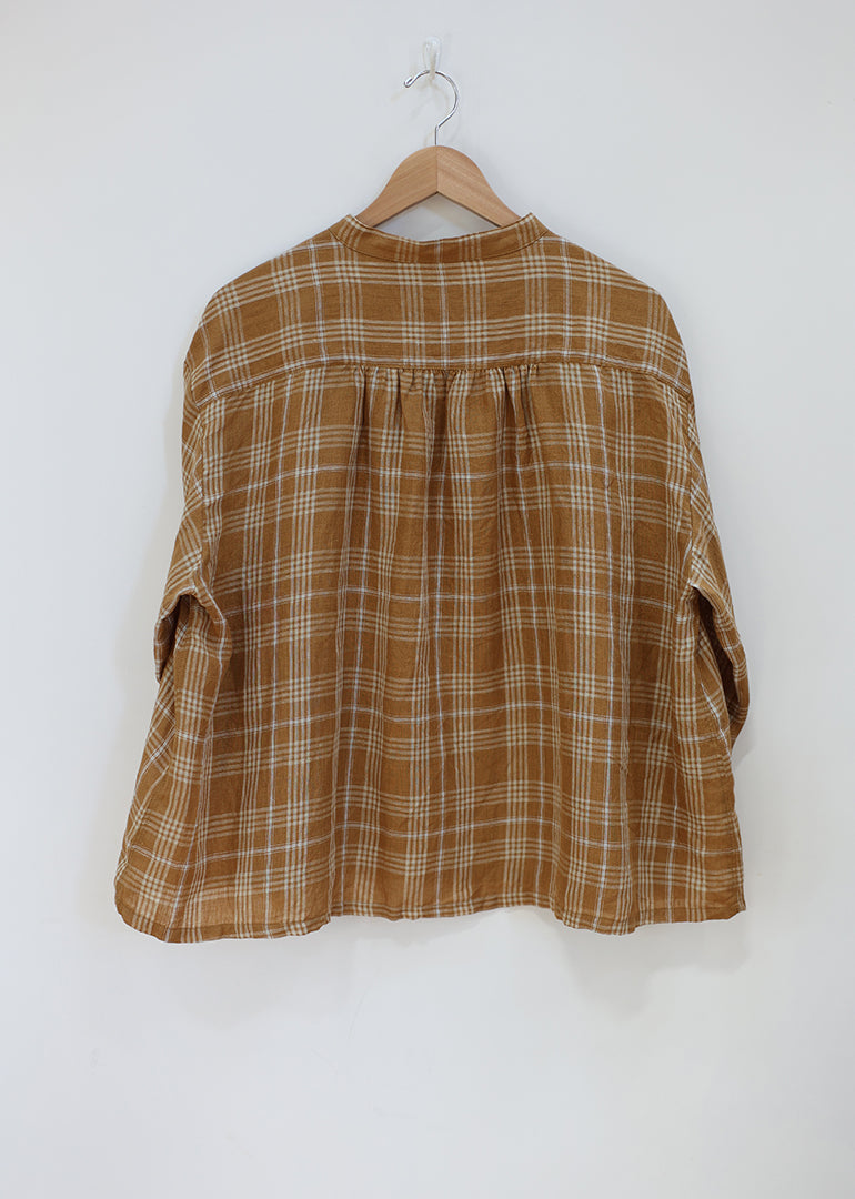 Ichi Antiquites - Linen Check Shirt in Camel
