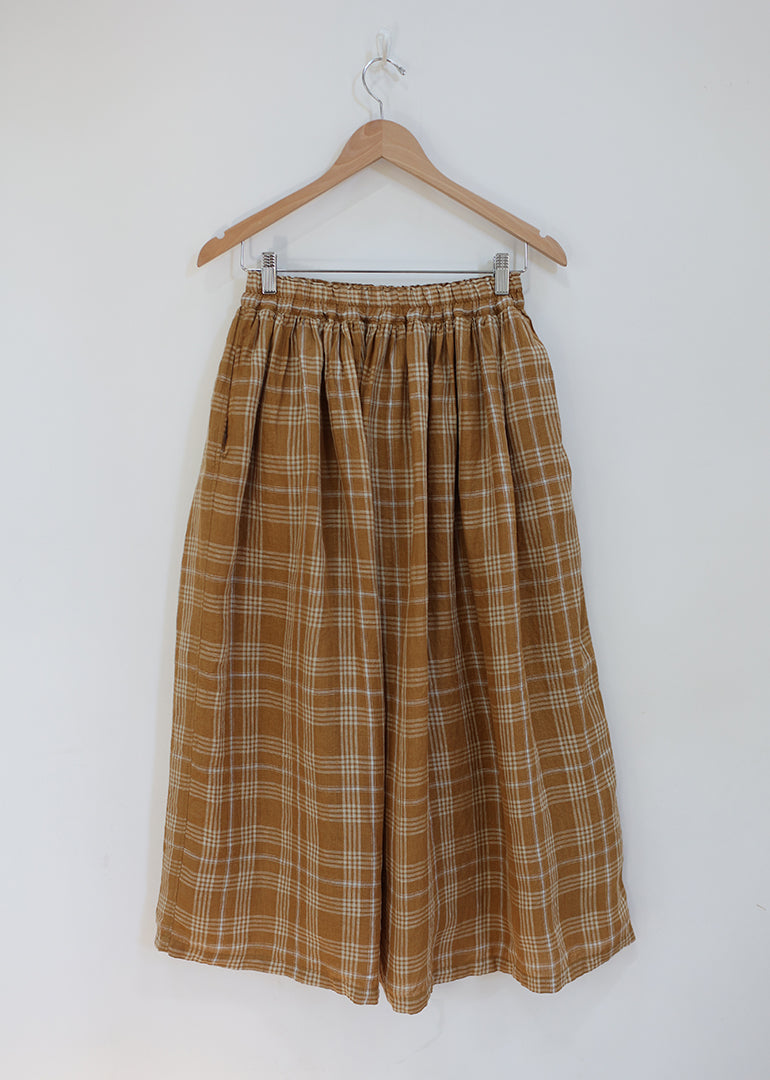 Ichi Antiquites - Linen Check Skirt in Camel
