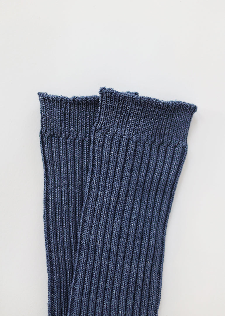 Ichi Antiquites - Linen Rib Socks in Blue