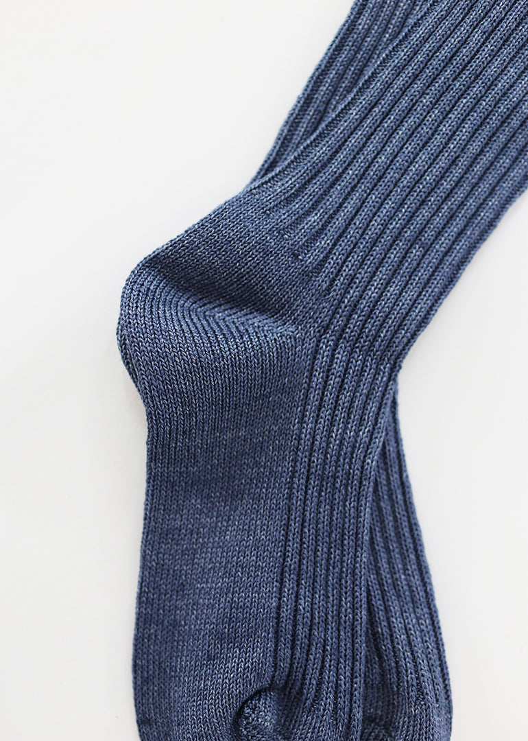 Ichi Antiquites - Linen Rib Socks in Blue