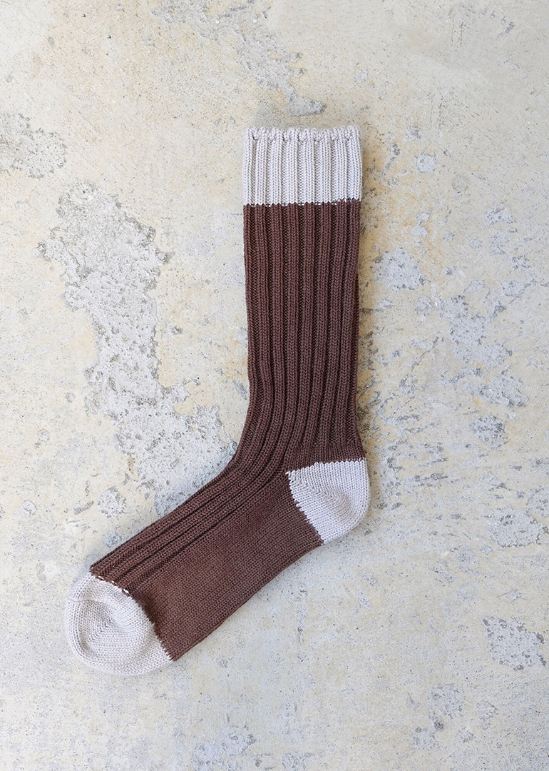 Ichi Antiquites - Organic Cotton Two Tone Socks in Brown / Grey