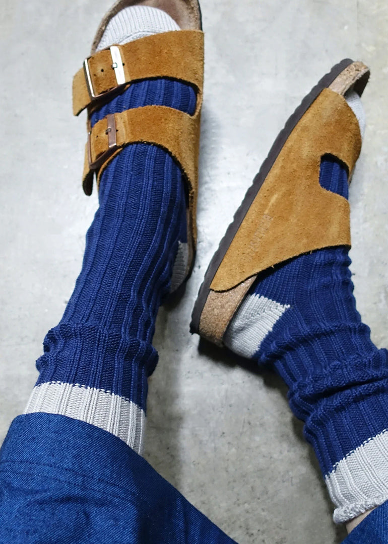 Ichi Antiquites - Organic Cotton Two Tone Socks in Navy / Grey