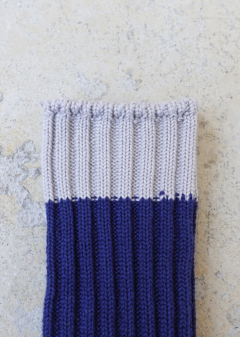 Ichi Antiquites - Organic Cotton Two Tone Socks in Navy / Grey
