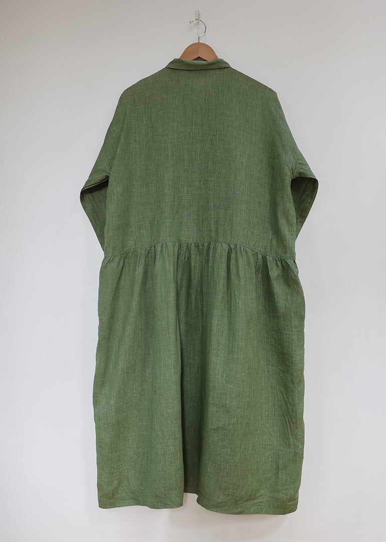 Ichi Antiquites - Pigment Color Linen Dress in Green
