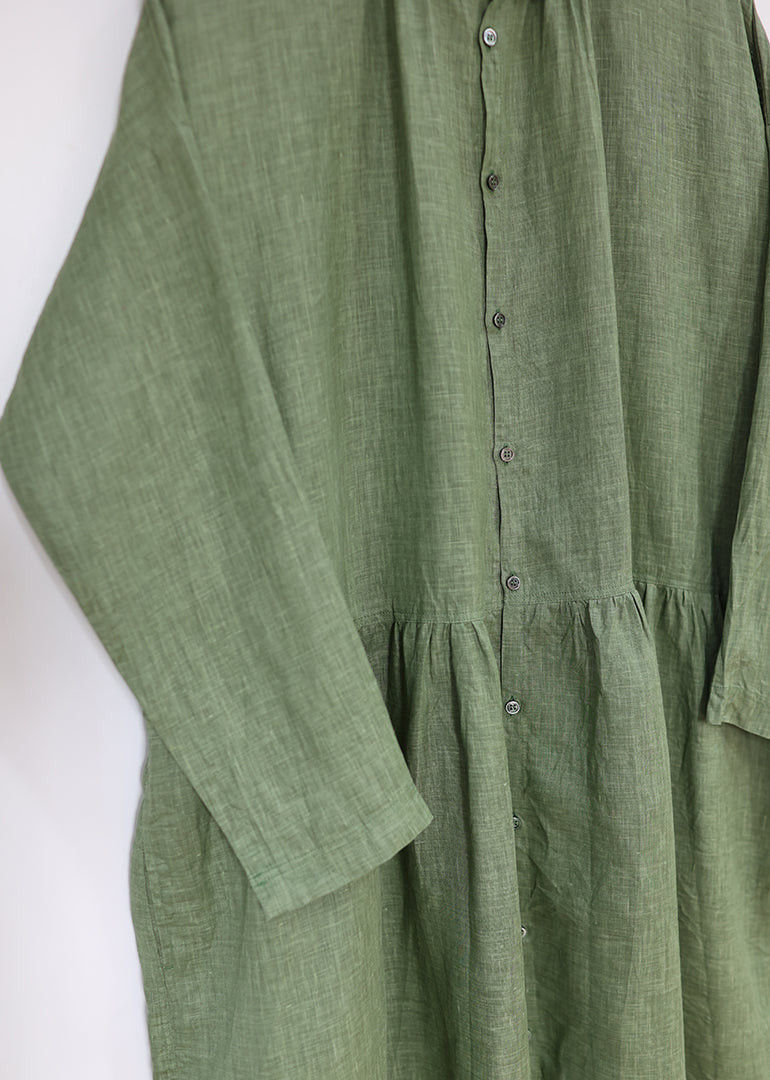 Ichi Antiquites - Pigment Color Linen Dress in Green