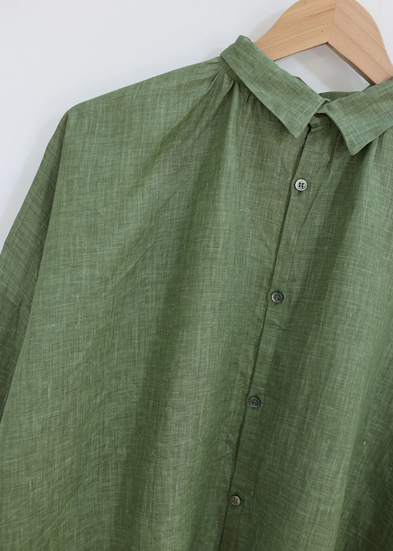 Ichi Antiquites - Pigment Color Linen Shirt in Green