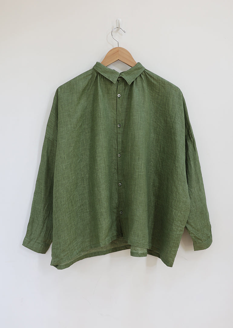 Ichi Antiquites - Pigment Color Linen Shirt in Green