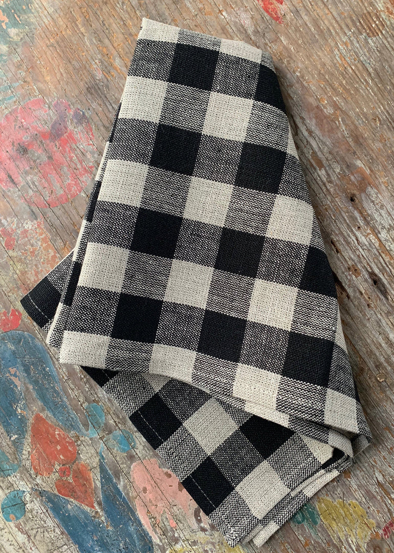 Kitchen Cloth in Thick Linen Black Natural Check