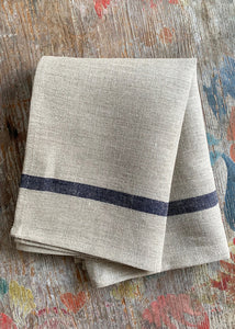 Kitchen Cloth in Thick Natural Linen With Navy Stripe