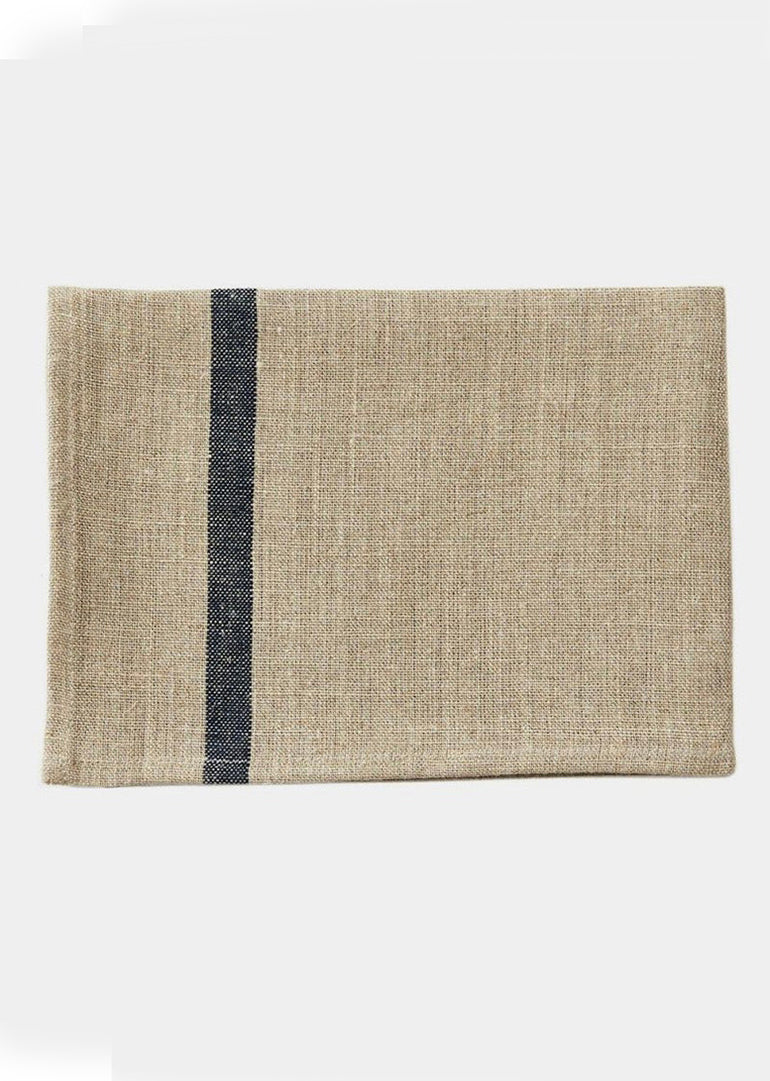 Kitchen Cloth in Thick Natural Linen With Navy Stripe