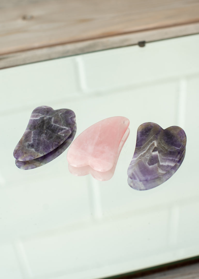 Gua Sha Face Lifting Tool in Rose Quartz, Black Obsidian, Jade or Amethyst