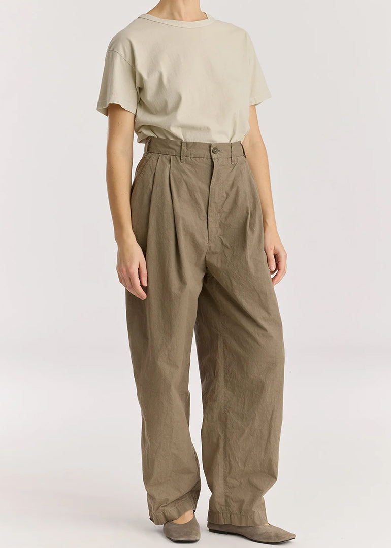 Black Crane - Crinkled Wide Trouser - Mud