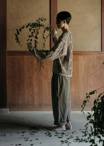 Black Crane - Crinkled Wide Trouser - Mud