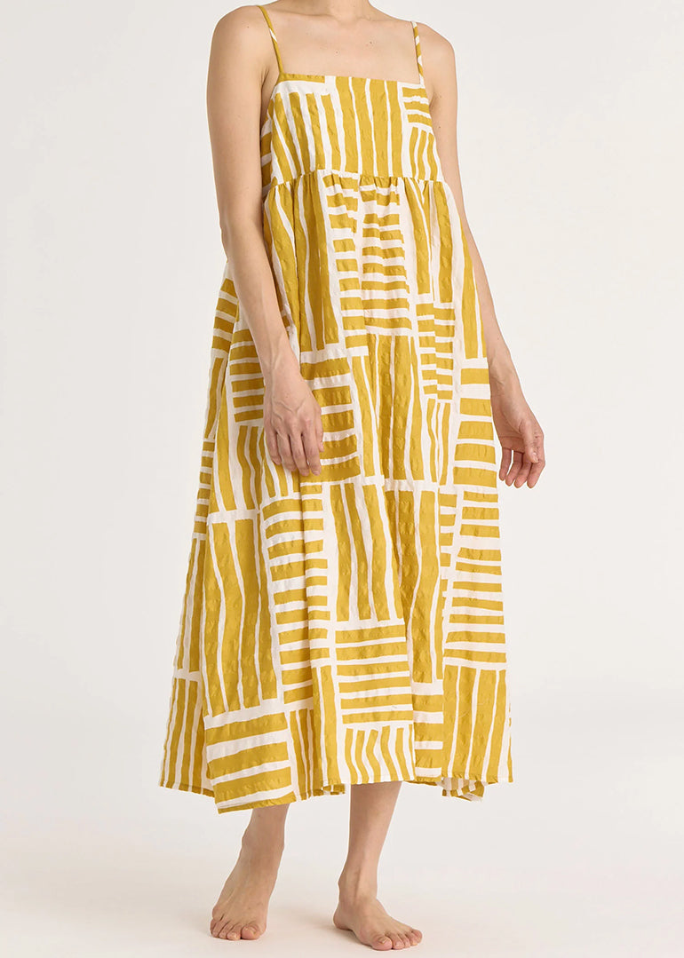 Black Crane - Strap Dress - Print Gold