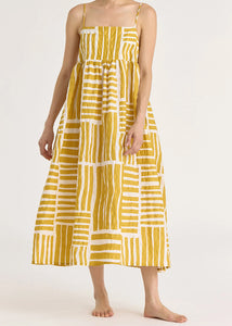 Black Crane - Strap Dress - Print Gold