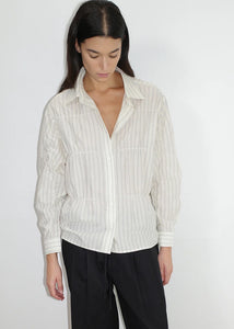 Deiji Studios - The Oversized Gathered Shirt in Raquette Stripe