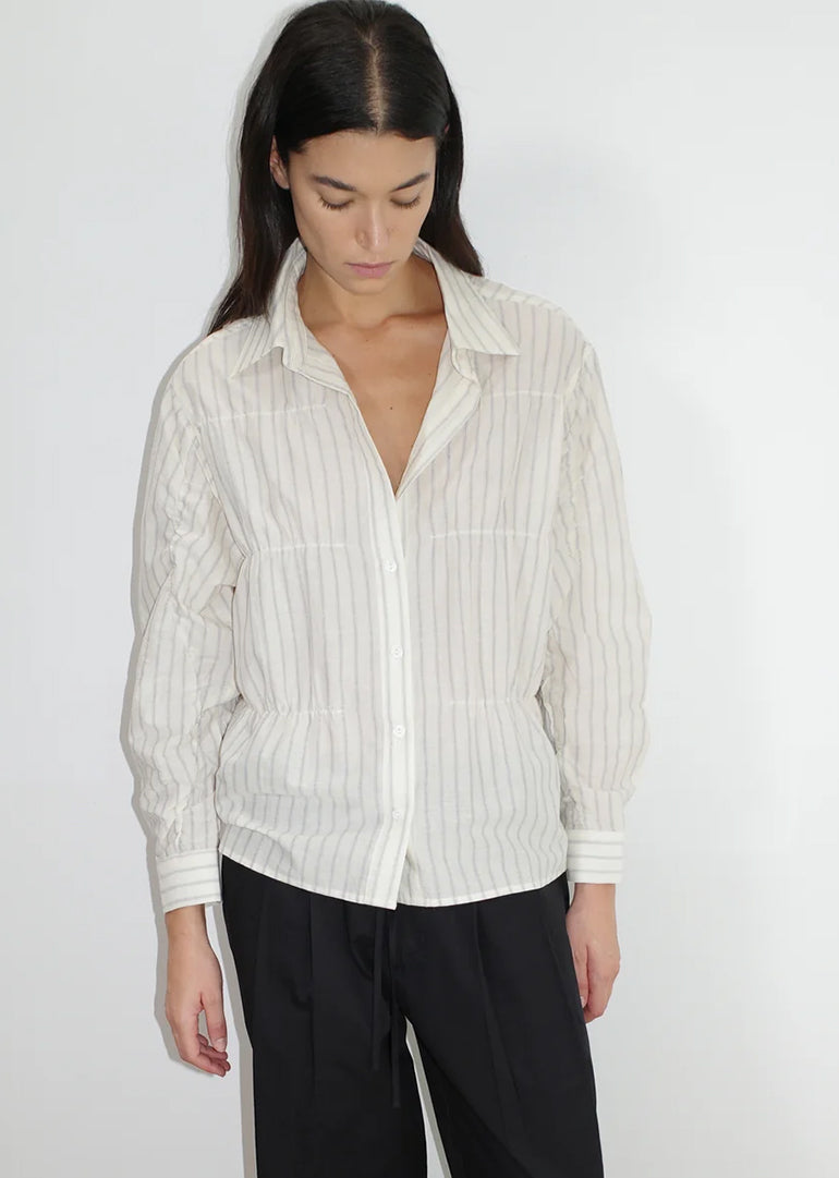 Deiji Studios - The Oversized Gathered Shirt in Raquette Stripe