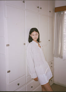 Deiji Studios - The Oversized Gathered Shirt in Raquette Stripe
