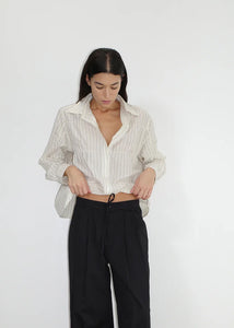 Deiji Studios - The Oversized Gathered Shirt in Raquette Stripe