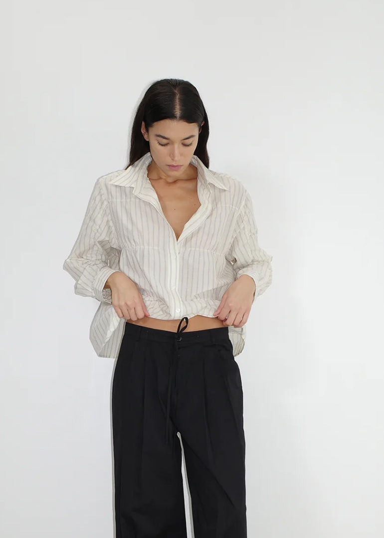 Deiji Studios - The Oversized Gathered Shirt in Raquette Stripe