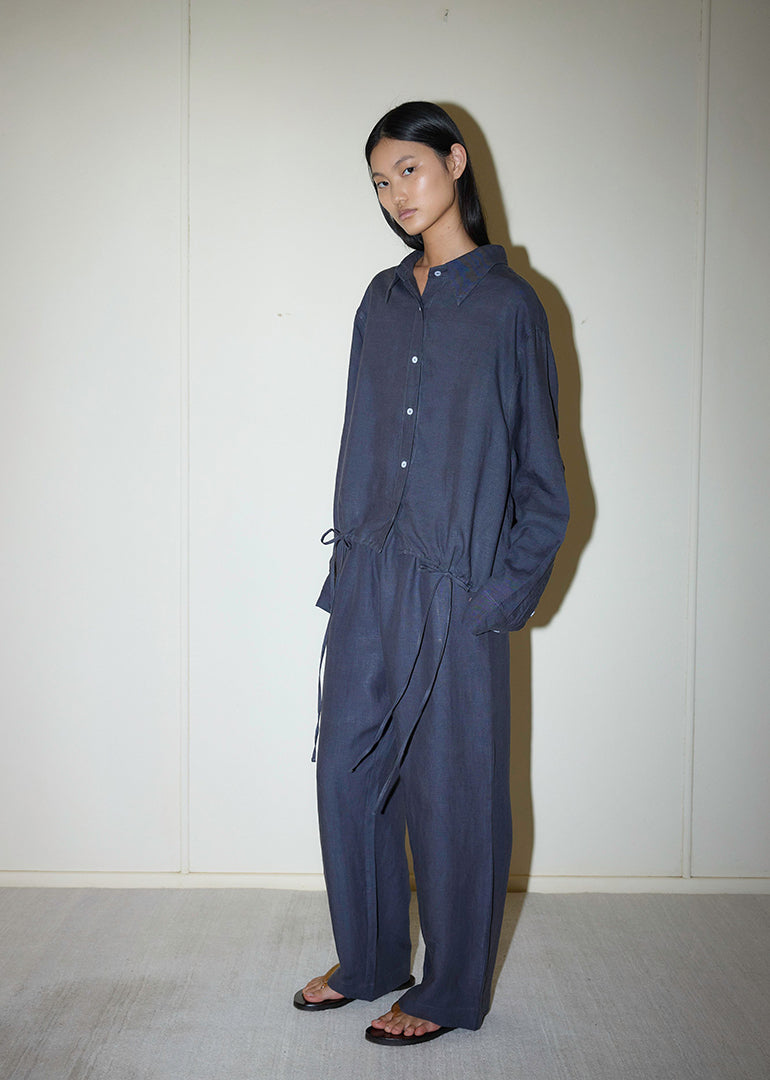 Deiji Studios - The Tie Hem Linen Set in Ink