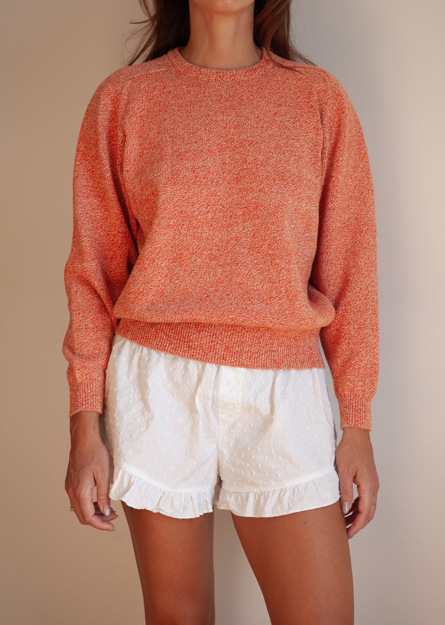 Orange Melange Cotton Knit Sweater