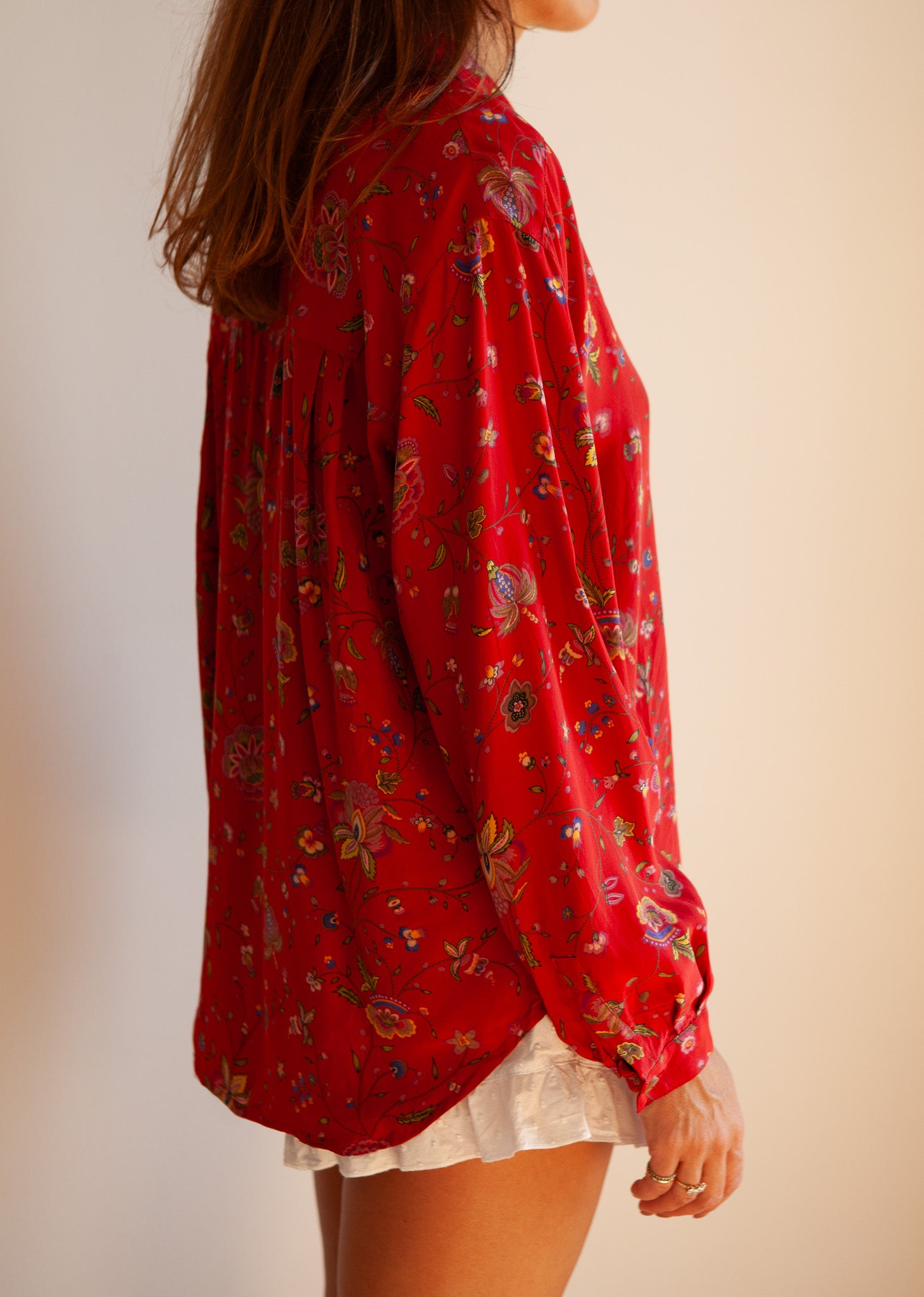 Silk Red Paisley Floral Shirt
