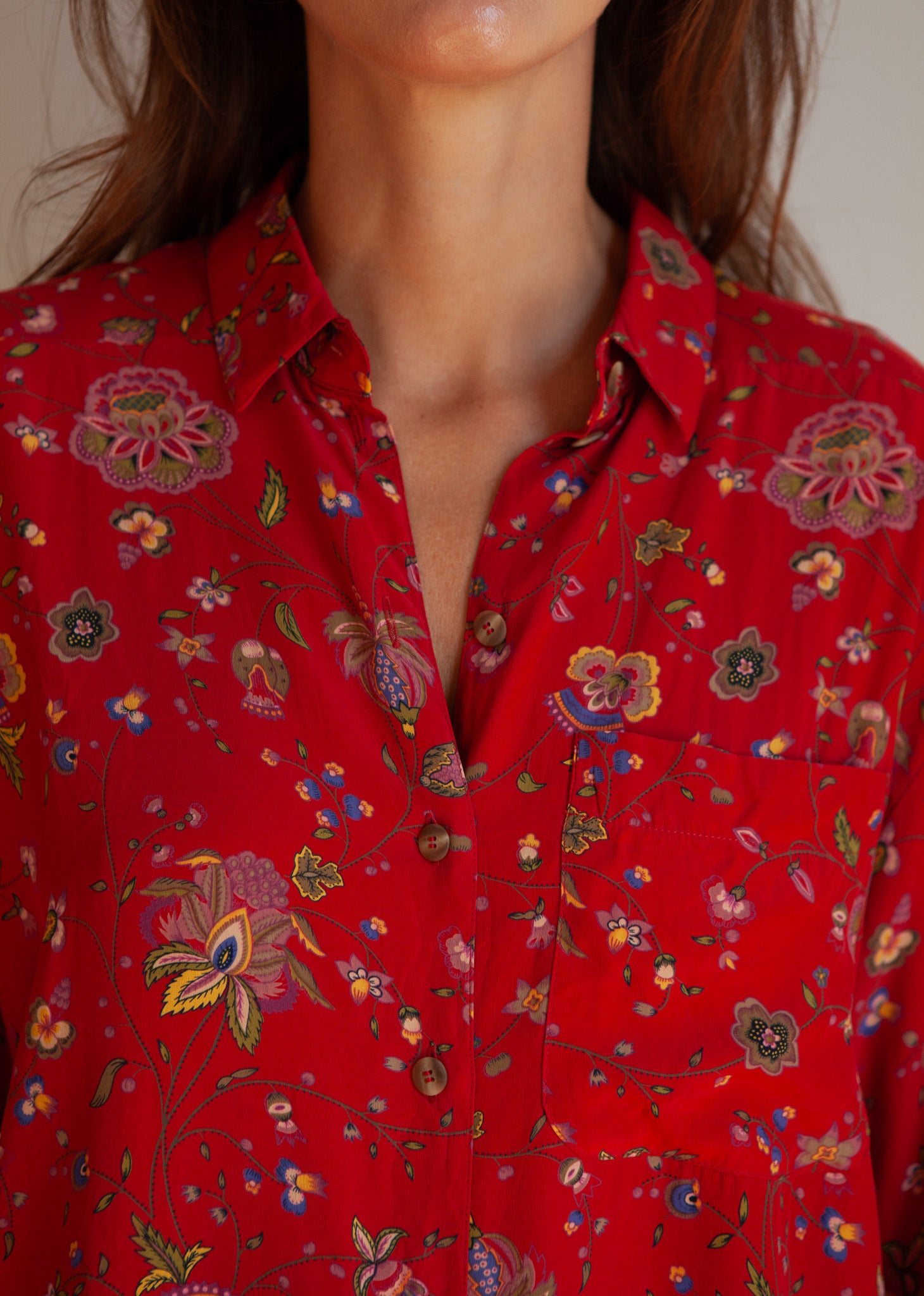 Silk Red Paisley Floral Shirt
