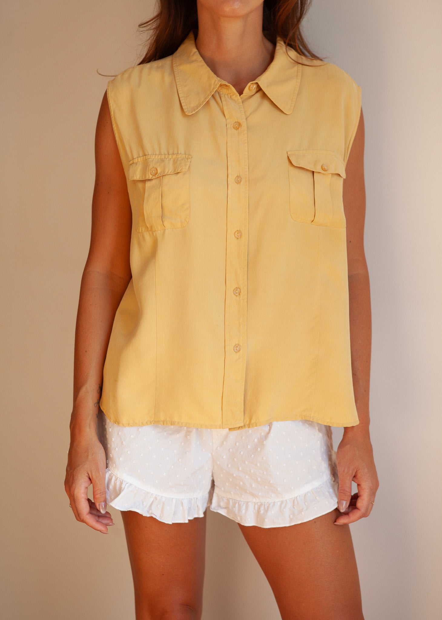 Yellow Silk Sleeveless Shirt