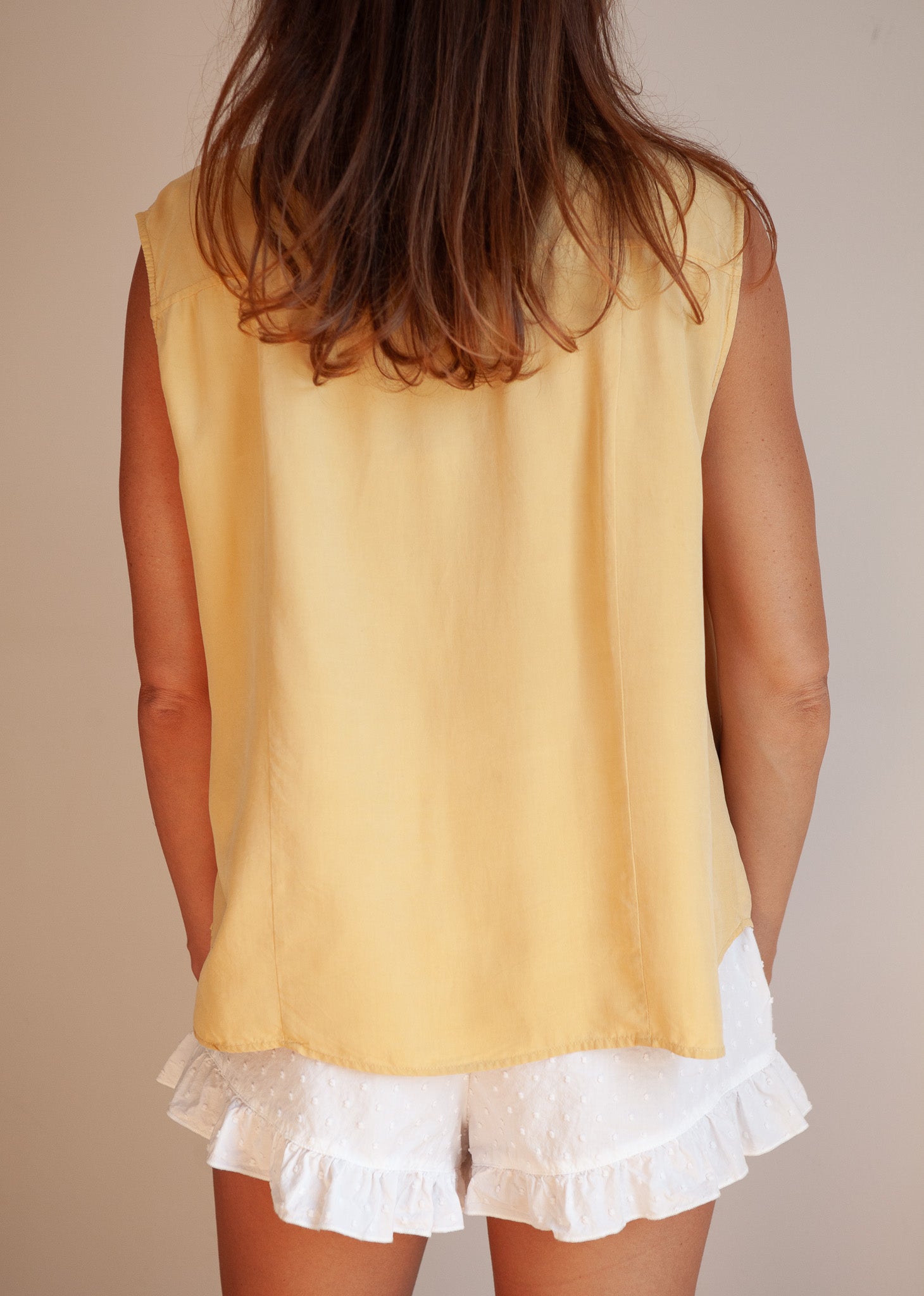 Yellow Silk Sleeveless Shirt