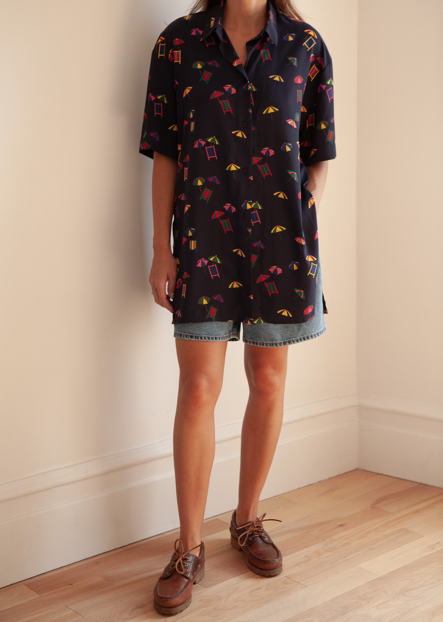 Navy Printed Short-Sleeve Shirt