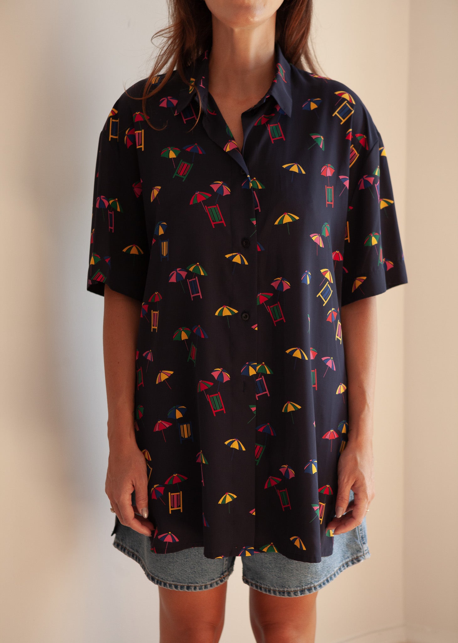 Navy Printed Short-Sleeve Shirt