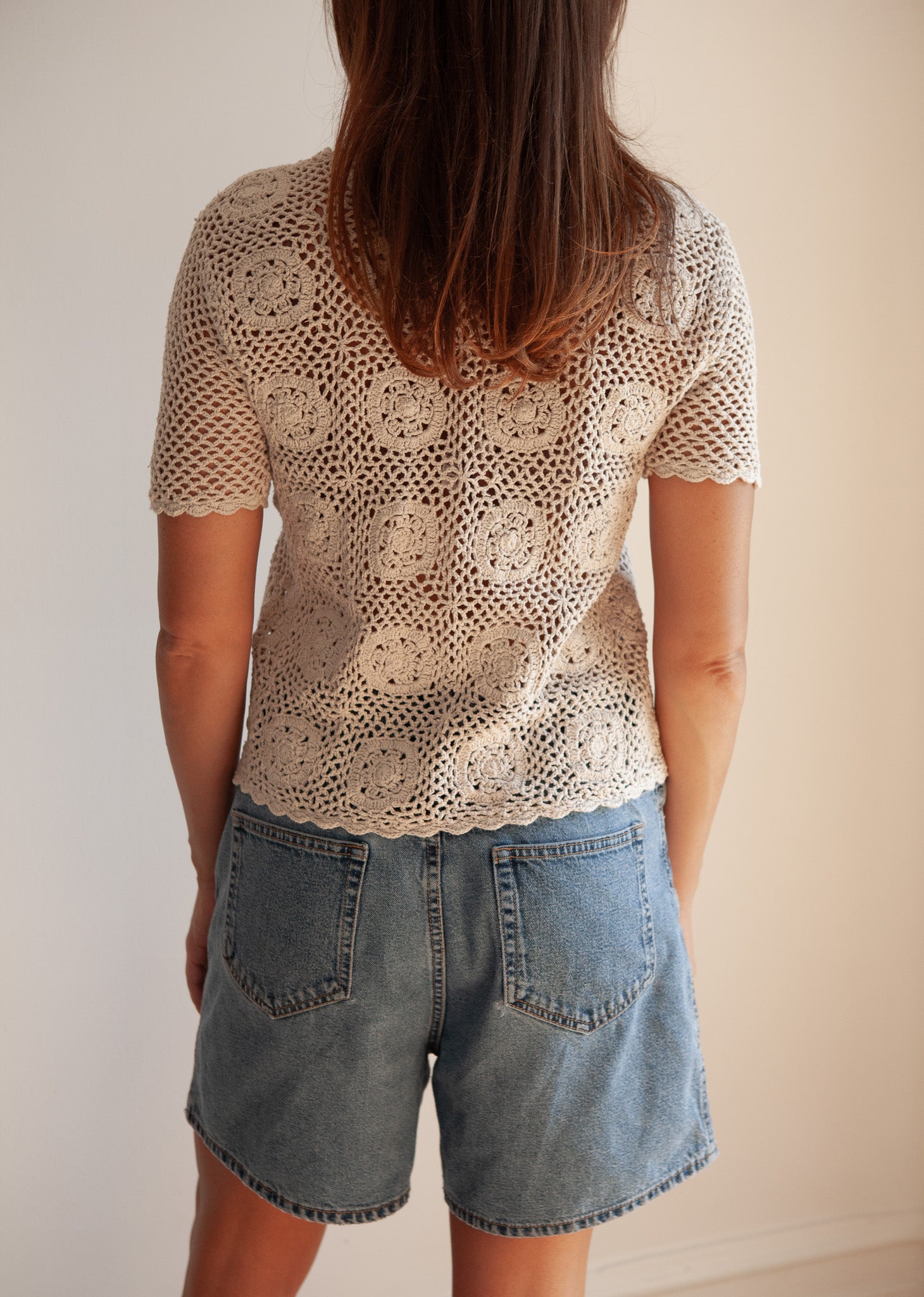 Sand Crochet Button-Down Top