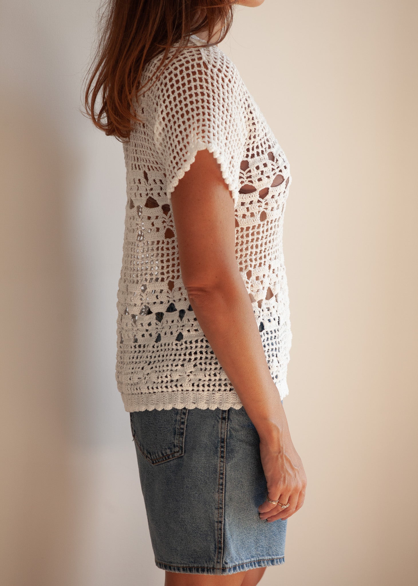White Crochet Button-Down Top