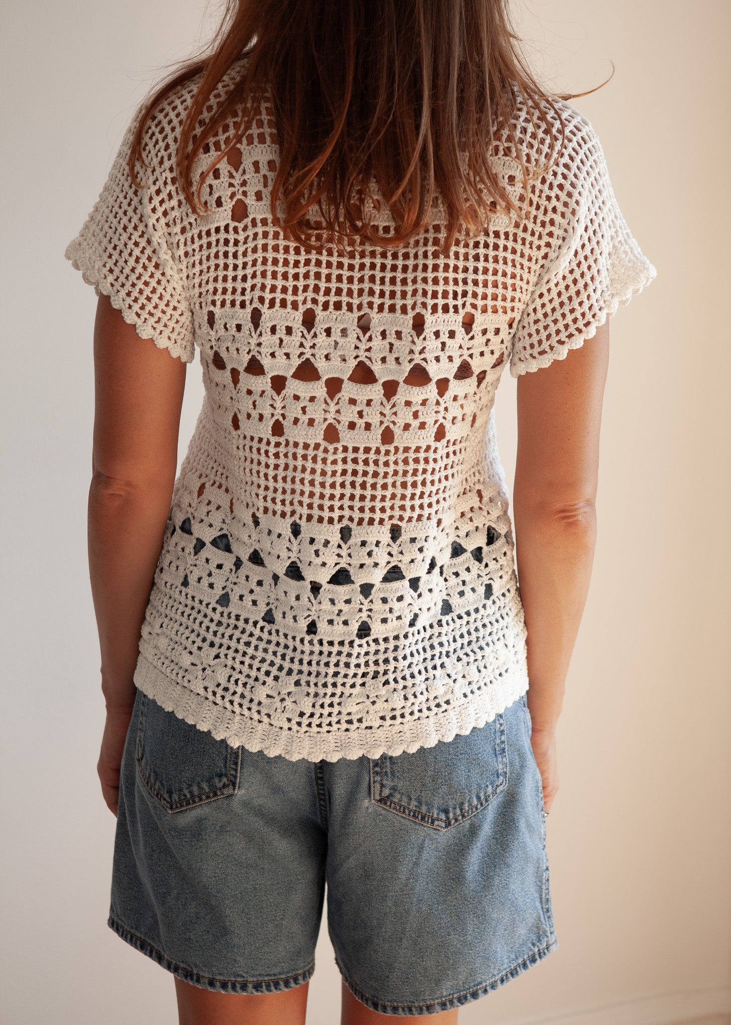 White Crochet Button-Down Top