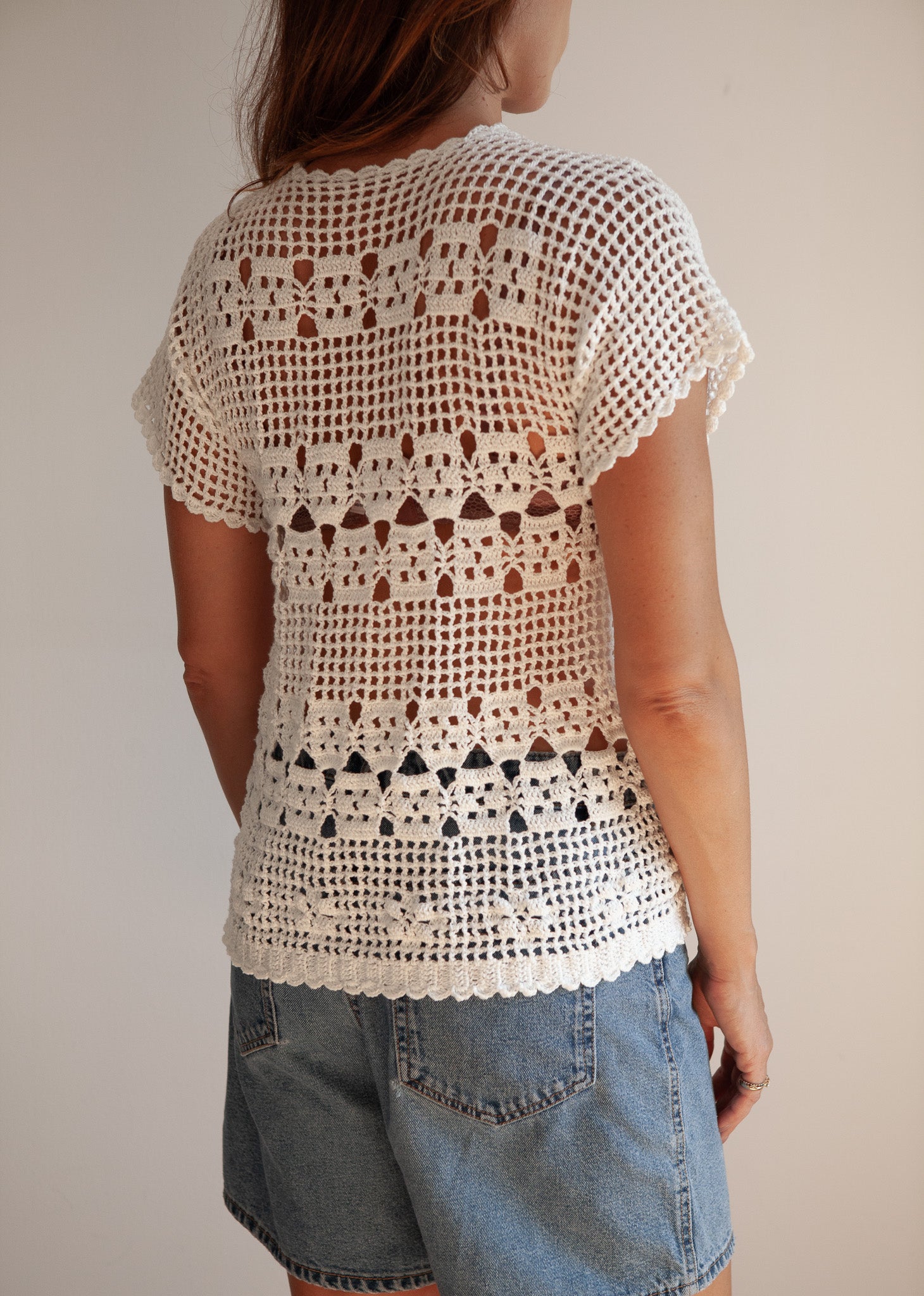 White Crochet Button-Down Top