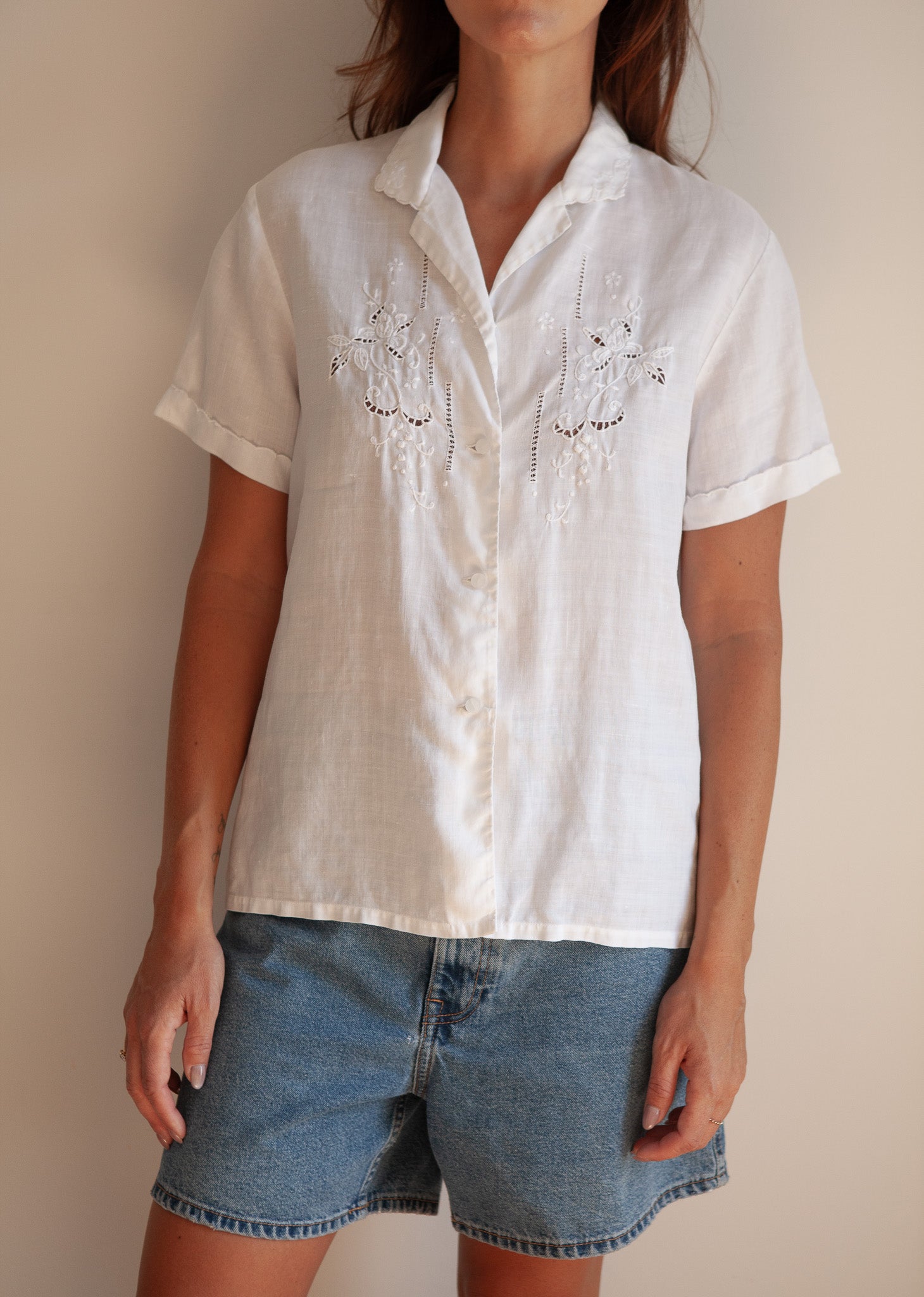 White Spanish Linen Shirt with Hand Embroidery