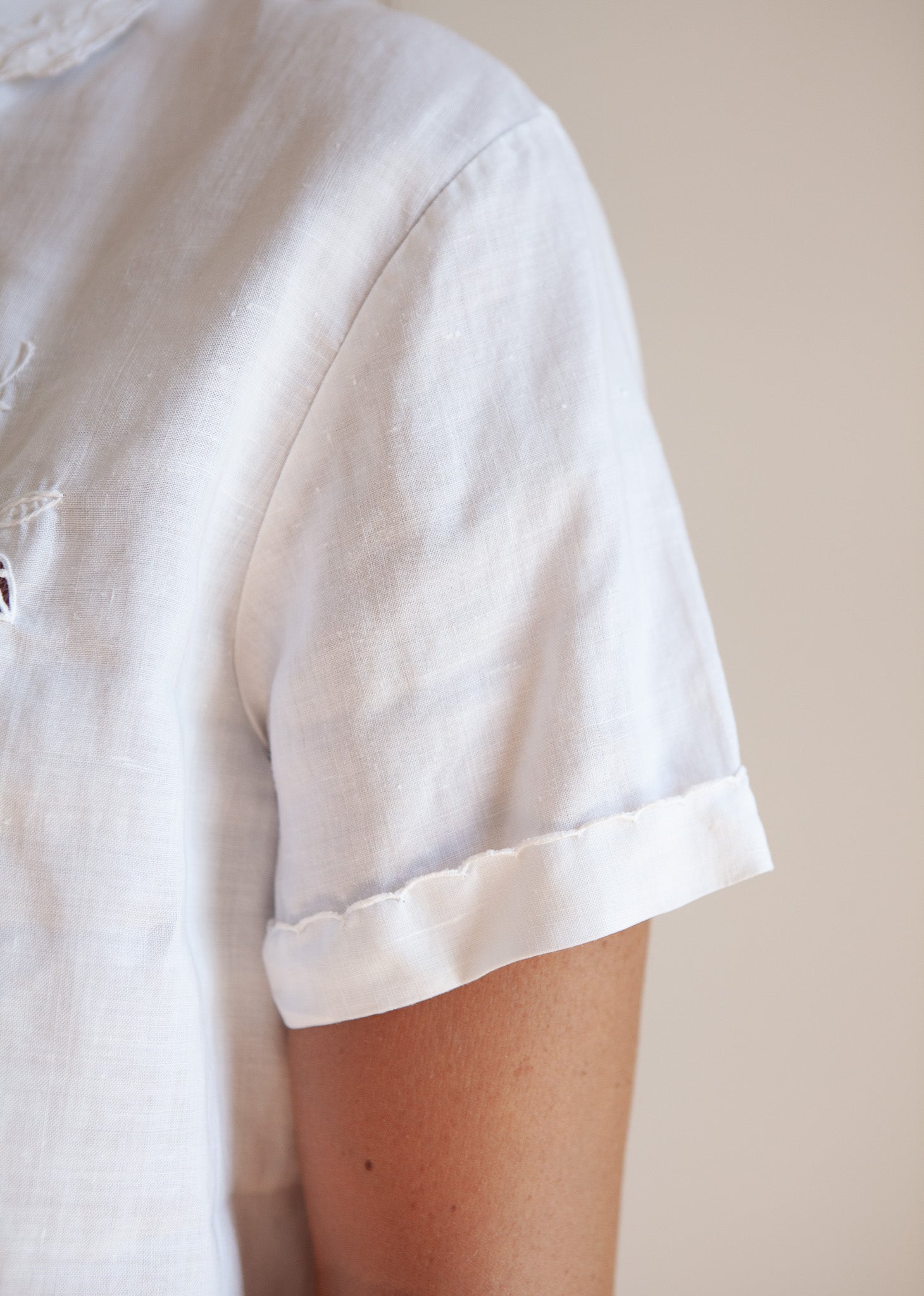 White Spanish Linen Shirt with Hand Embroidery