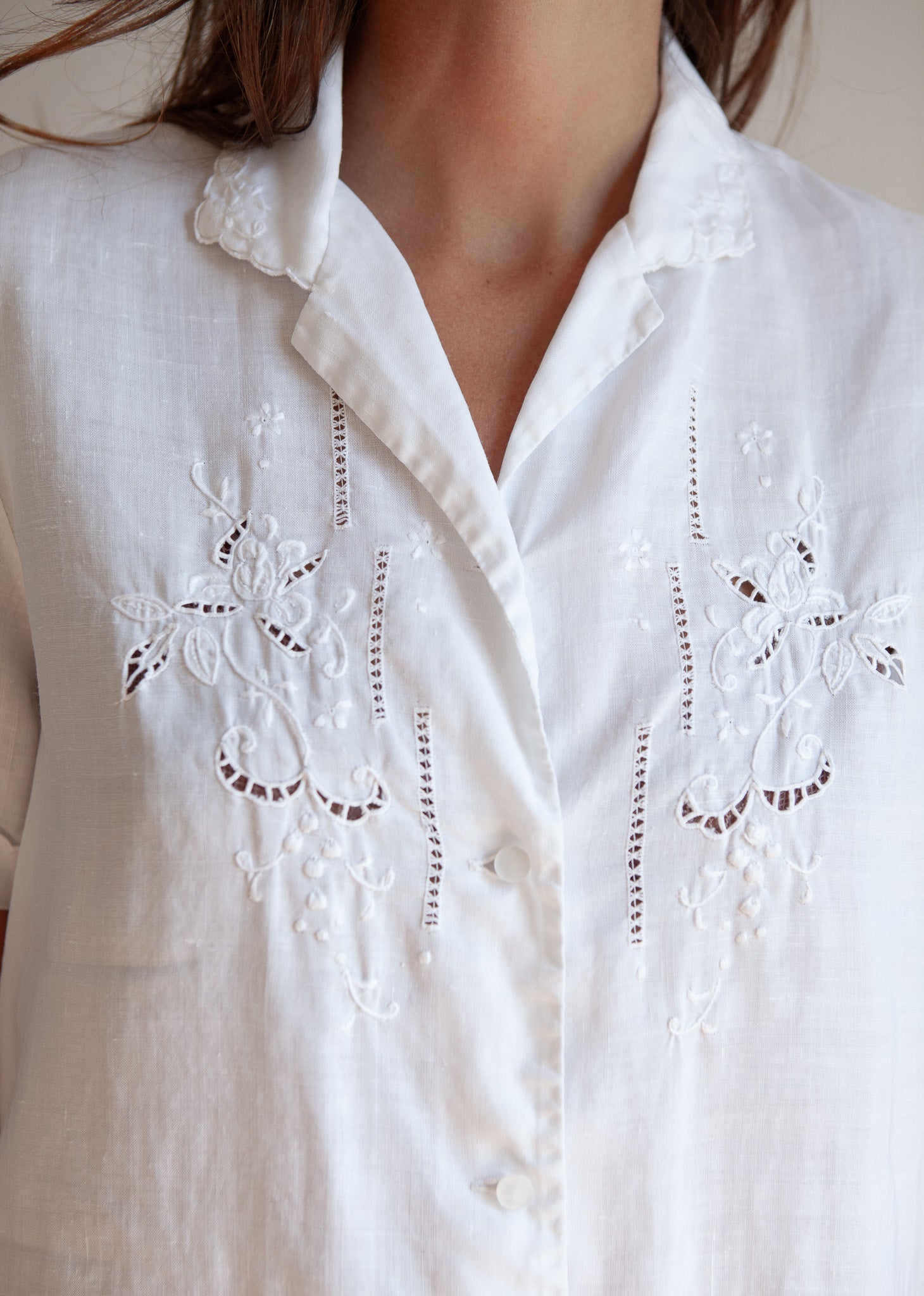 White Spanish Linen Shirt with Hand Embroidery