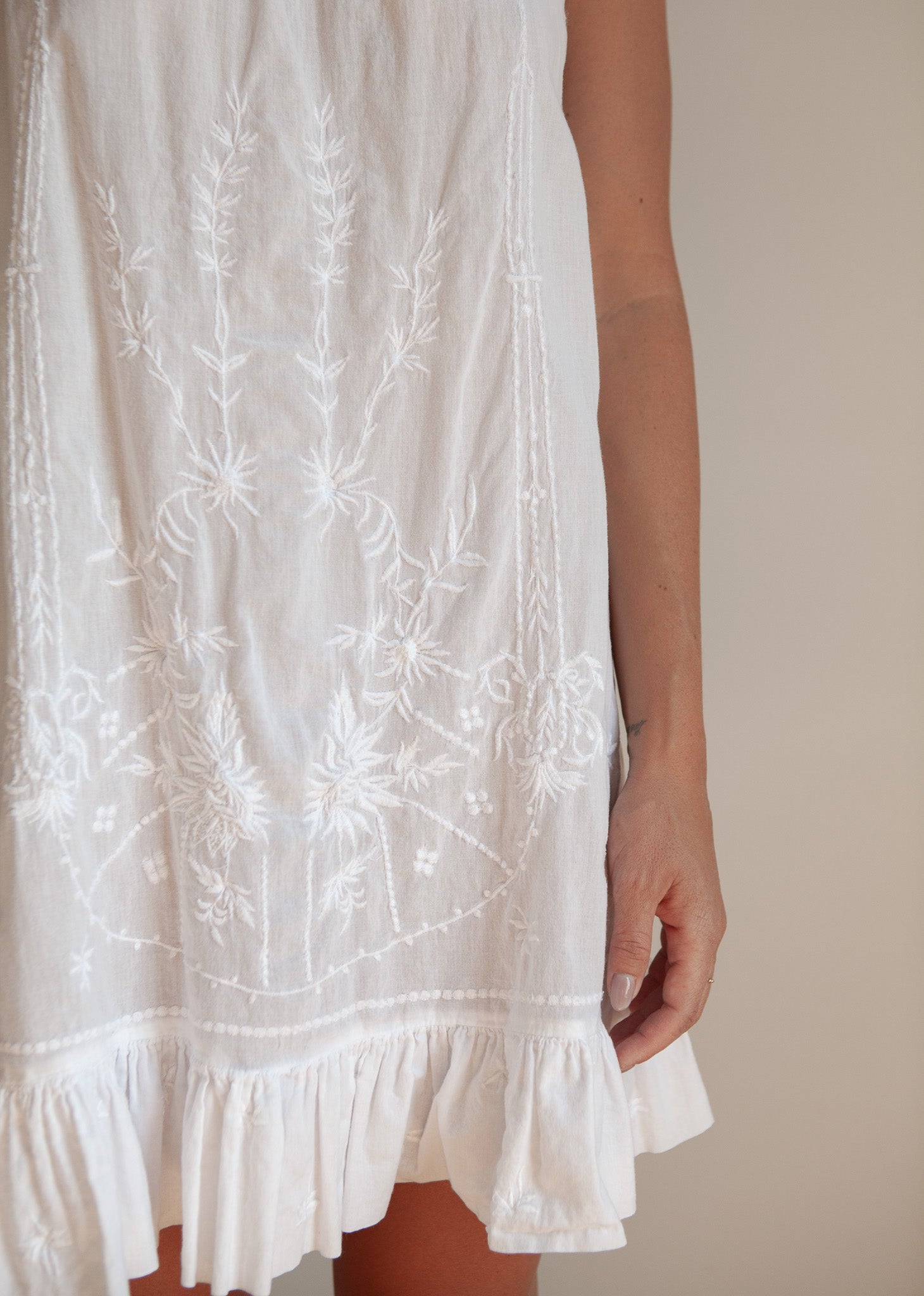 White Cotton Embroidered Dress