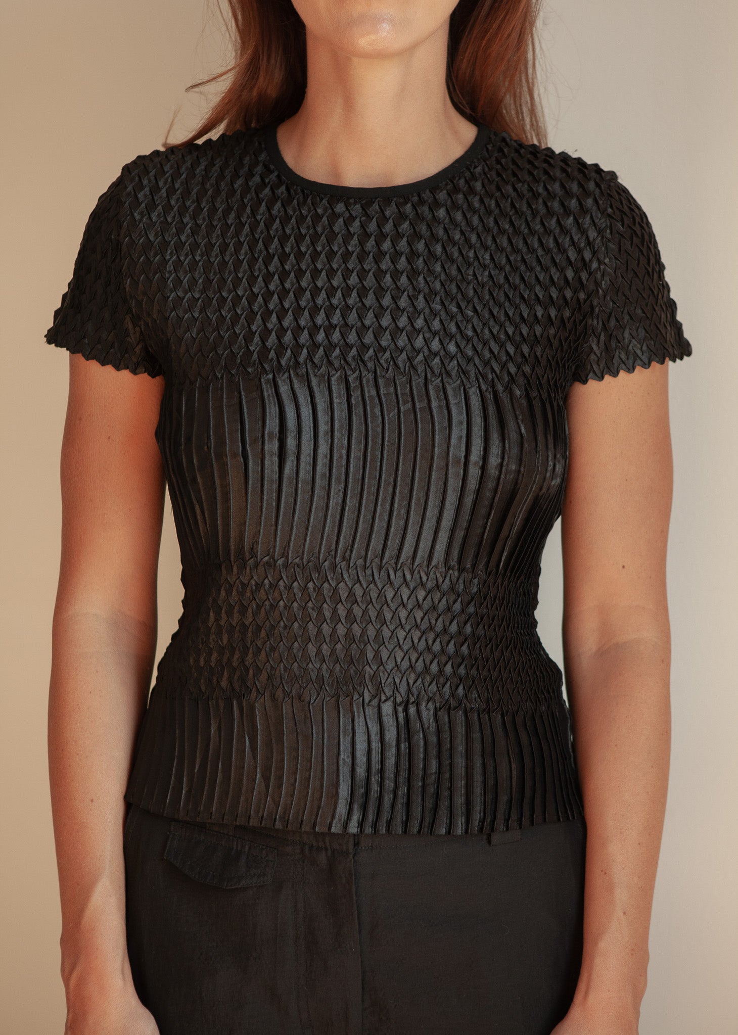 Black Textured Short-Sleeve Top