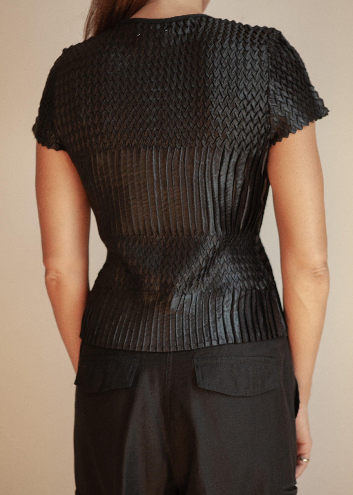 Black Textured Short-Sleeve Top