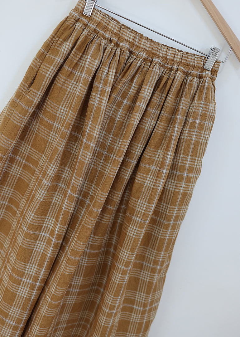 Ichi Antiquites - Linen Check Skirt in Camel