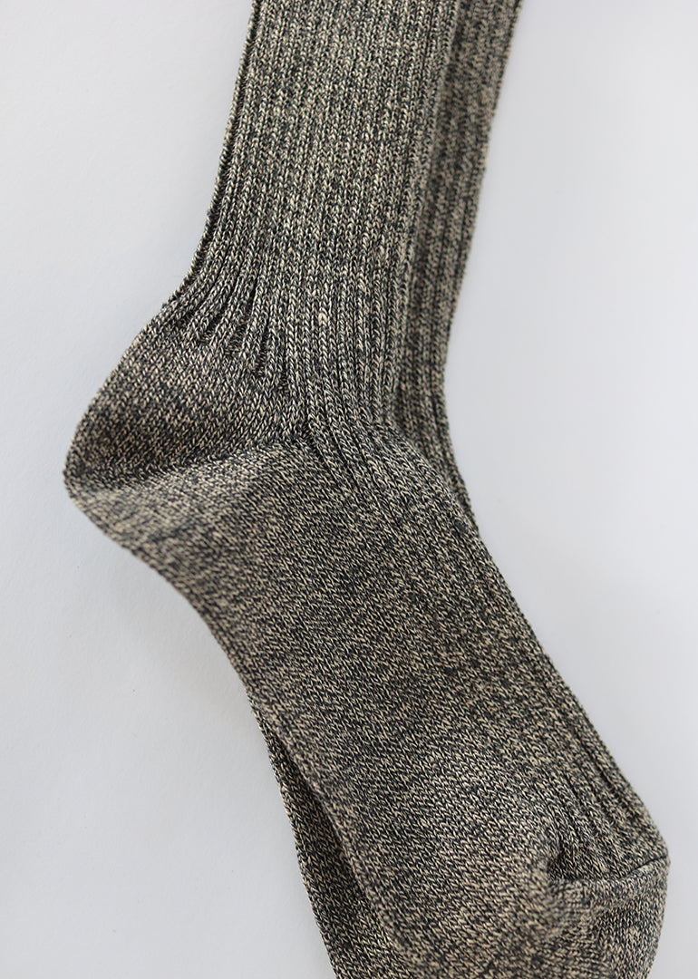 Ichi Antiquites - Linen Rib Socks in Natural Black